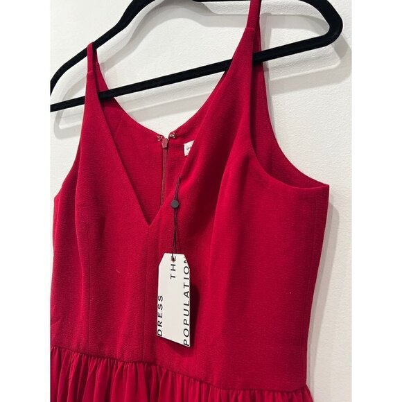 Dress the Population Alicia Mixed Media Midi Dress Color-Red Size/Large MSRP$198 - Picture 5 of 13